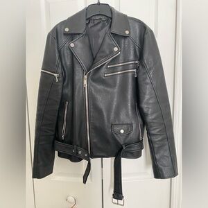 Zara Faux Black Leather Biker Jacket with Tassels/Fringes
